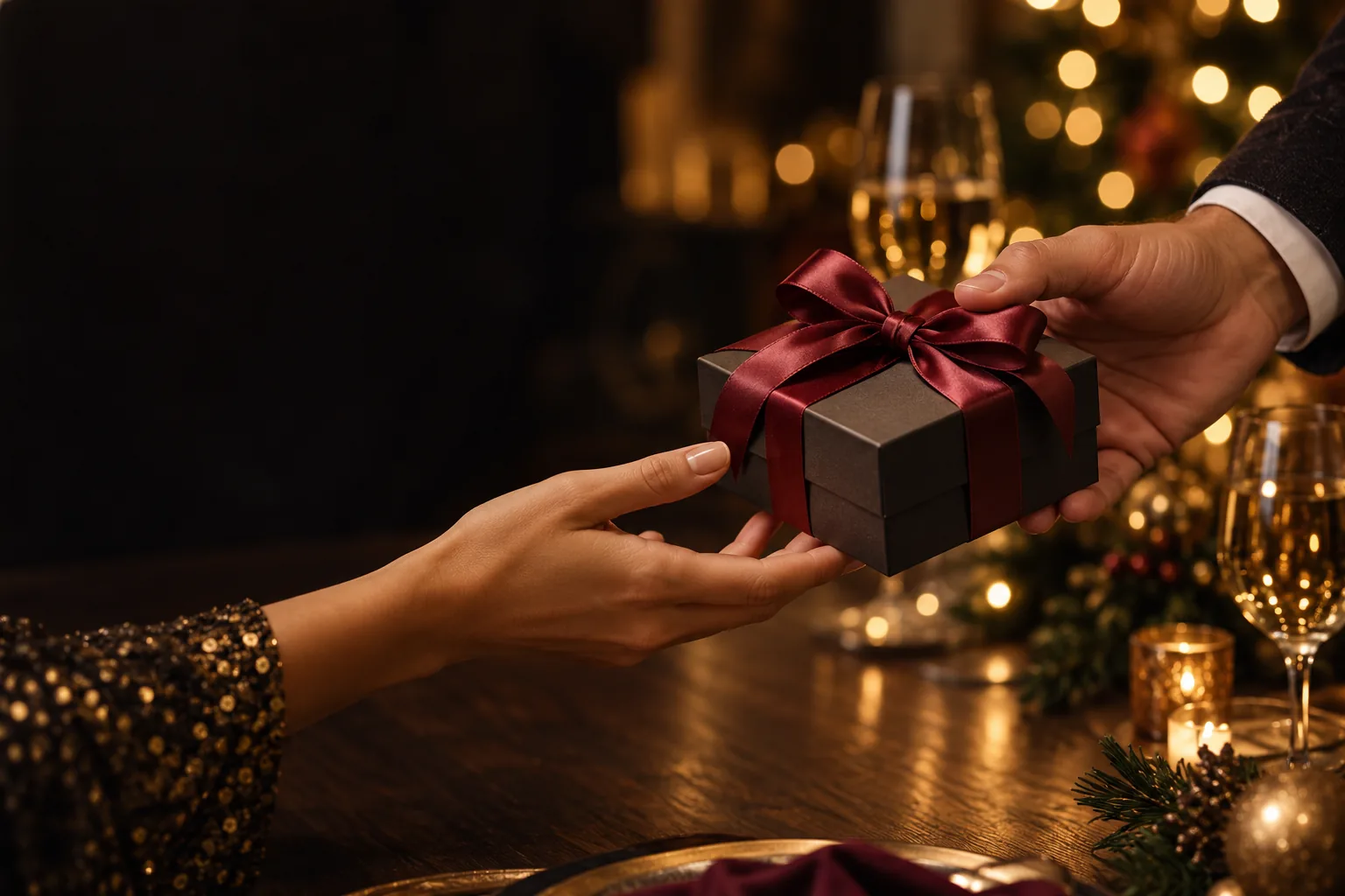Intercambio de un regalo pequeño en una celebración de amigo secreto